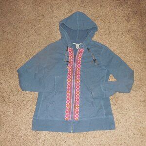 Lucky Brand Blue Embroidered Fun Jacket Hooded L
